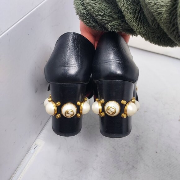 GUCCI BLACK GG PEYTON PEARL LEATHER HEEL SHOE - Picture 8 of 11